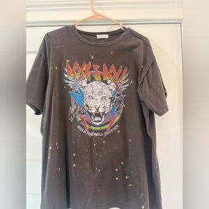 Graphic 'Rock & Roll' Leopard Tour Tee - Black with Multicolor Print